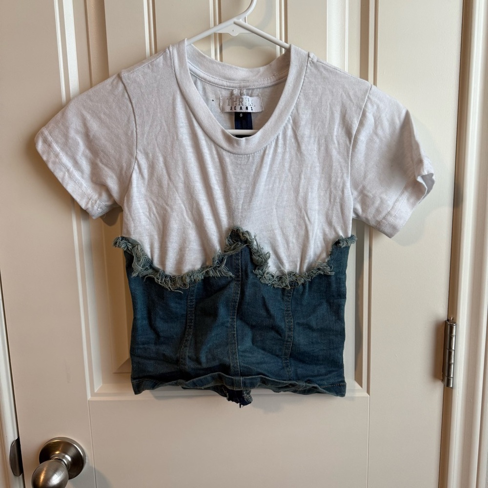 Thrill White and Blue Crop Top with Denim